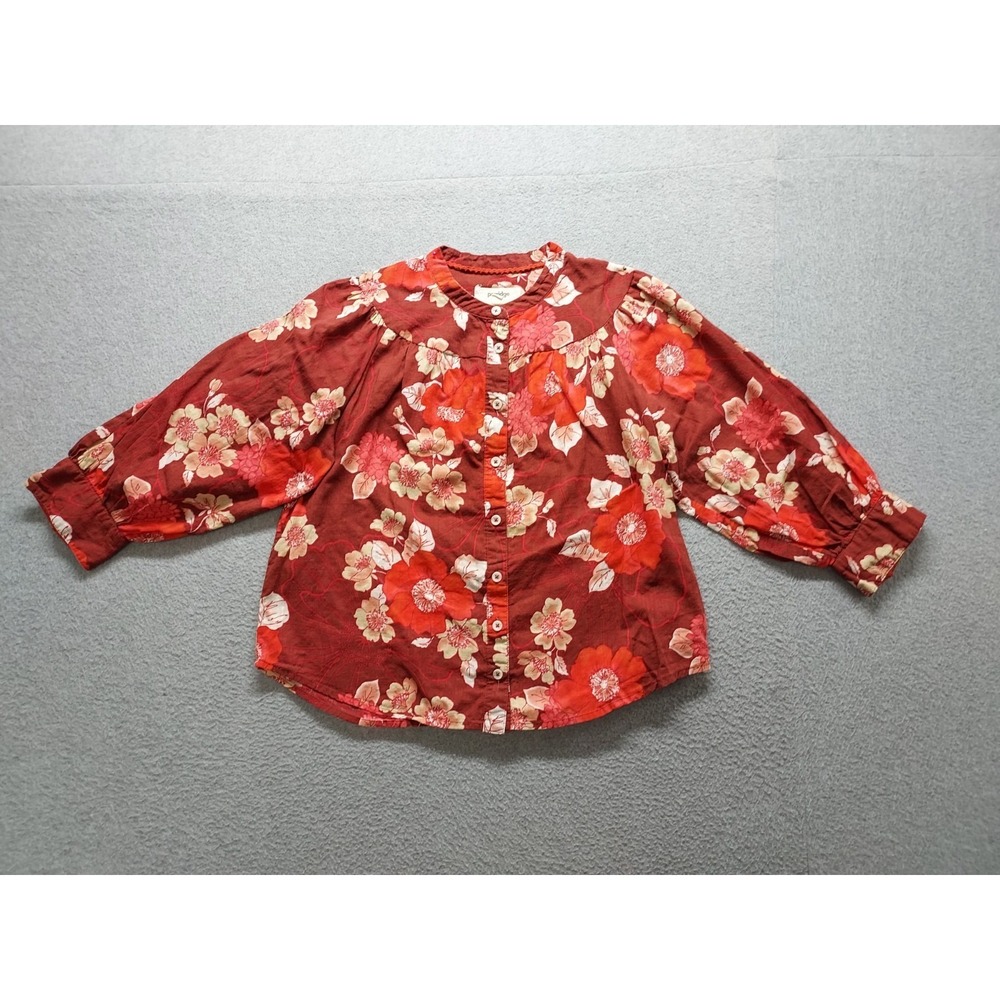 Porridge Women Top XS Multicolor Floral Button Front Round Neck Long Sleeve City